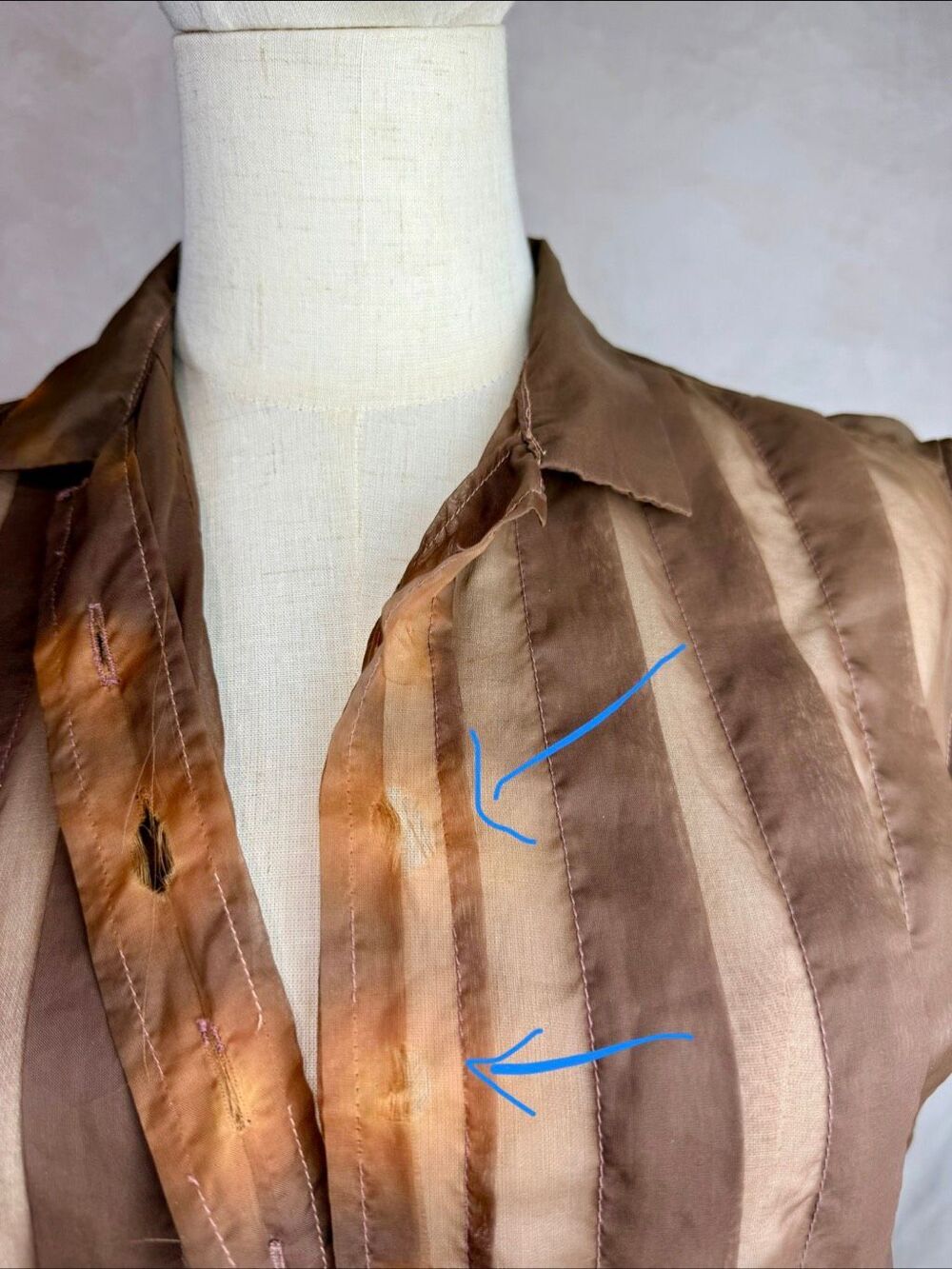 Vintage 1950s Sheer Brown Organza Shirtwaist Dress Full Skirt Sz S/M READ - Picture 12 of 13
